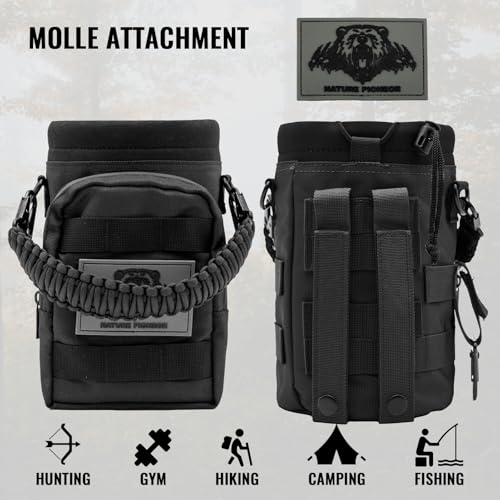 NATURE PIONEOR 32 64 128oz Tactical Water Bottle Pouch, MOLLE Bottle Holder - color: Black, size: 64OZ