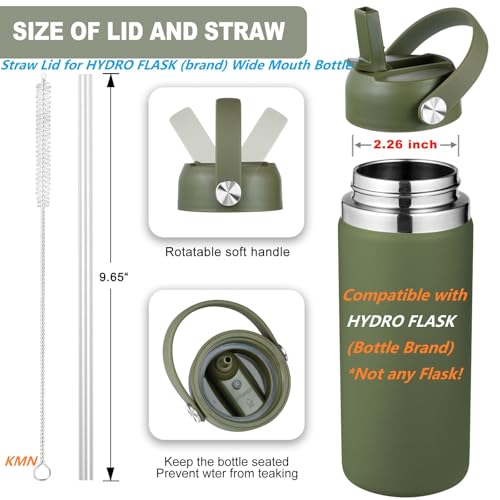 KMN Wide Mouth Straw Lid with Flip Top, Replacement Cap with Straw for Hydro Flask 18 32 40 oz Wide Mouth Water Bottle & 12 16 20 oz Coffee Flask, BPA-Free Leakproof Sports Lid (Olive Green) - color: Olive Green