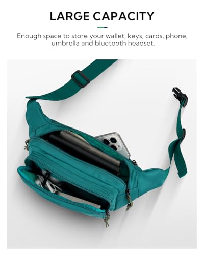 WATERFLY Fanny Pack Waist Bag: 2.5L Large 5 Zipper Pockets for Women Men - color: Cyan