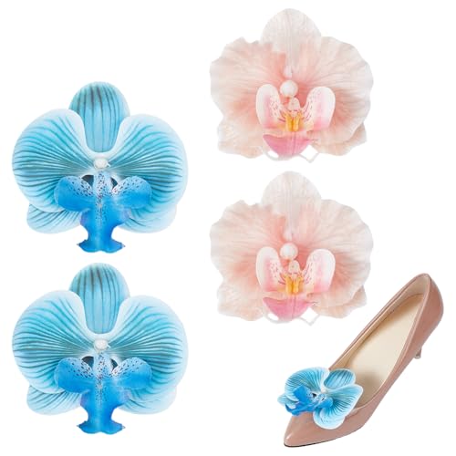 NBEADS 2 Pairs 2 Styles Flower Shoe Clips, Butterfly Orchid Shoe Buckle Clips Flower Sandals Decor for Women