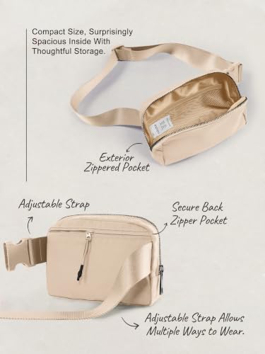 ODODOS Unisex Mini Belt Bag with Adjustable Strap Small Fanny Pack for Workout Running Traveling Hiking, Irish Cream - color: Irish Cream