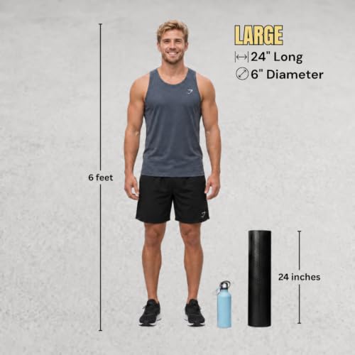 Foam Roller for Muscle Massage, Stiff Back Pain Relief, Physical Therapy, Deep Tissue, Exercise Equipment for Home Gym, Stress, Yoga, Pilates for the Fit Citizen (Black, Large 24 x 6 Inches) - size: Large 24 x 6 Inch