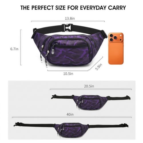 Large Fanny Pack for Women Men NSYOOMH, Crossbody Waist Bag 5-Zipper Pocket - color: Deep Violet