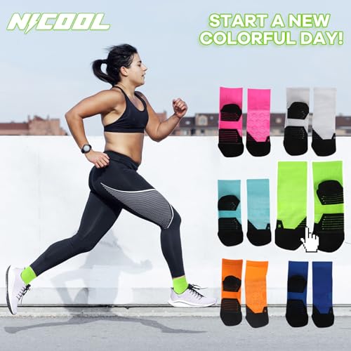 NIcool Cycling Socks For Men, 1/3 Pairs Bright Seamless Compression Running Crew Socks Youth Cushioned Tennis Quarter Socks - color: 1 Pair Green