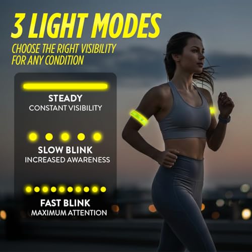 SlapLite Rechargeable LED Armband, Reflective Running Lights for Runners, Reflective Safety Gear Women, Men for Running, Walking, Cycling at Night, High Visibility Arm Band, Fits-All - color: Yellow