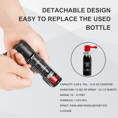 Personal Safety Alarm and Pepper Spray Combo for Women self Defense - Max Strength Pepper Gel & 130 dB Siren & Strobe Lights, Flip-top Safety Cap & UV Marking, Spray Canister Replaceable (Black) - color: Black