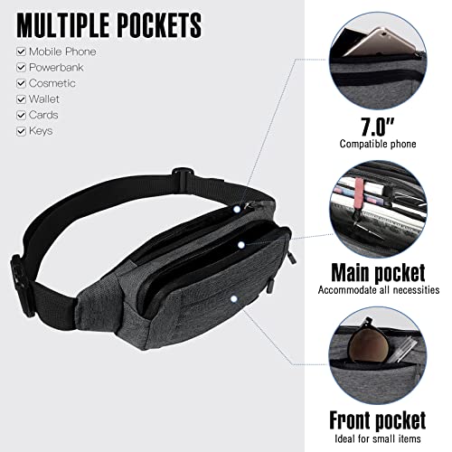 WATERFLY Small Fanny Pack Crossbody Lightweight Waist Bag for Woman Man - color: B-Grey