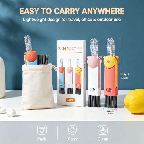 3 in 1 Cup Lid Cleaning Brush - Upgraded Cup Lid Brush Cleaning Set （3Pcs） - color: White, Red, Blue(little Bear)