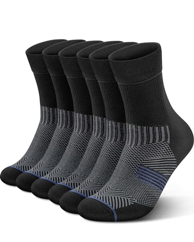 3 Pairs Running Compression Socks for Men & Women Crew Socks with Cushion - color: Black (3 Pairs), size: Large