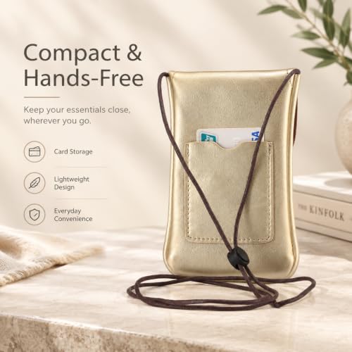 Cell Phone Neck Pouch, PU Leather Carrying Bag with Credit Card Holder Adjustable Strap, Small Travel Purse for iPhone 11 XR XS Max SE 8 7 6 Plus, Galaxy S10 S7 Edge A10 J7, Moto G6 (Gold) - color: 01 Gold