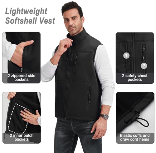 XinYangNi Men's Lightweight Softshell Golf Running Vest Outerwear Zip Up Fleece Lined Windproof Sleeveless Jacket for Hiking - color: Army Green, size: Medium