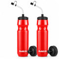 Lacrosse Water Bottle with Long Straw 2 Pack,32 OZ Hockey Water Bottle - color: Red