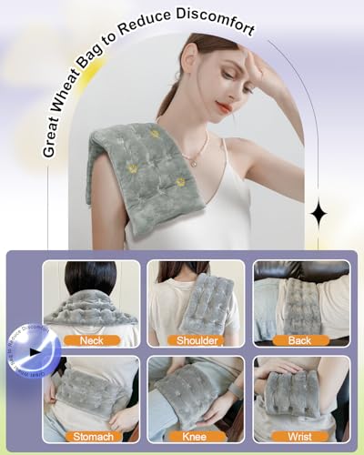 COMOIL Microwave Heating Pad 6 * 16'' Hot Pad for Neck, Shoulder, Period Cramps& Back Portable Warm Compress Weighted Moist Heating Pad, Unscented Grey