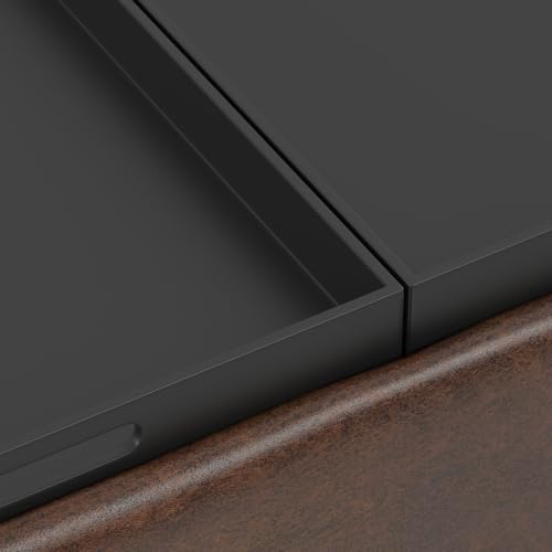SIMPLIHOME Owen 34" Wide Vegan Leather Tray Top Ottoman in Chestnut Brown - color: Distressed Chestnut Brown