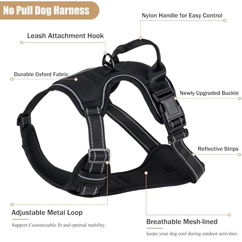 Dog Harness, No Pull Pet Vest for Large Dog, Easy On & Off, Black, Medium - color: Black, size: Medium