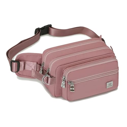 Fanny Pack for Women, Fashion Crossbody Waist Bag with 5 Zipper Pockets, Lightweight Adjustable Strap Chest Bag for Travel Hiking Running (Pink) - color: Pink