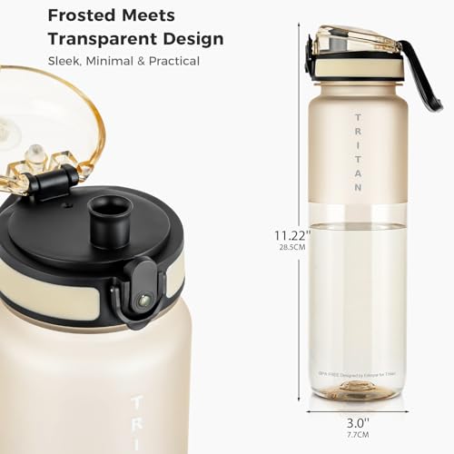 32oz Clear Tritan Water Bottle with Chug Lid - color: Beige