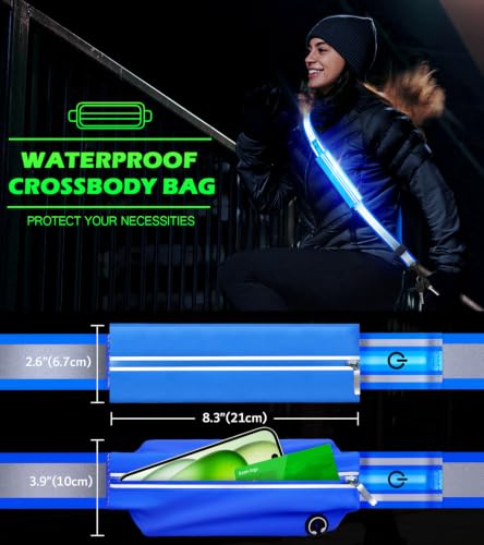 Ylzzrs LED Belt Reflective Sash for Walking at Night,High Visibility Adjustable Night Running Safety Gear,Light Up Running Belt Reflective Gear with Phone Bag/Armband for Runners Walkers Men Women - color: Blue