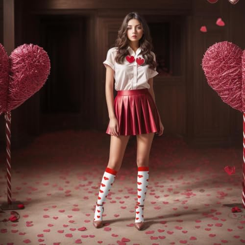 Junely Compression Socks for Women Knee High Socks Funny - color: Heart White