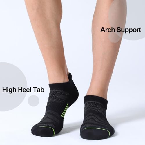 FITRELL Men's 6 Pack Ankle Running Socks Low Cut Cushioned Athletic Sports Socks 7-9/9-12/12-15 - color: Black+gray-green-red, size: 9-12
