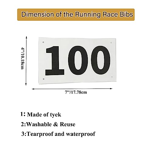 Running Race Bibs Large Numbers with Safety Pins for Marathon Race Events- Tyvek Tearproof Waterproof (201-300) - color: 201-300