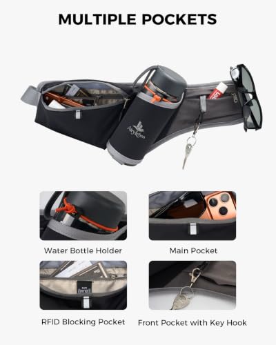 Fanny Pack with Water Bottle Holder, RFID Blocking Running Belt Bag - color: Black