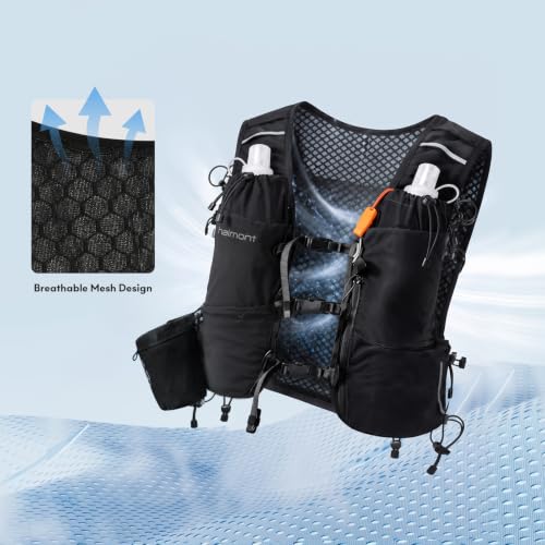 Haimont 8L Trail Running Hydration Vest with Soft Flasks - color: Black, size: Large