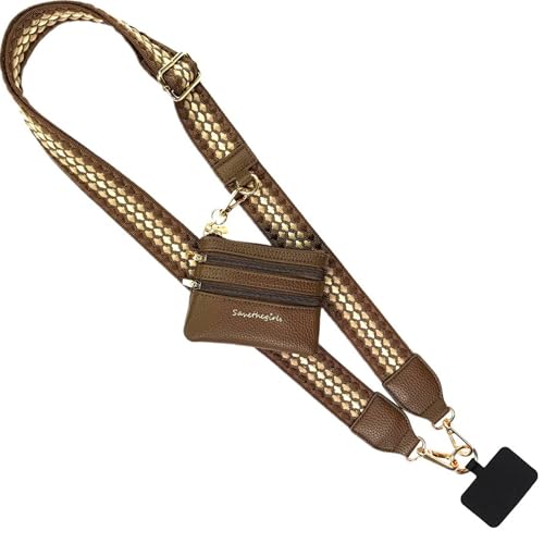 Save the Girls Clip & Go Phone Lanyard with Wallet Pouch, Dark Brown/Light - color: Brown