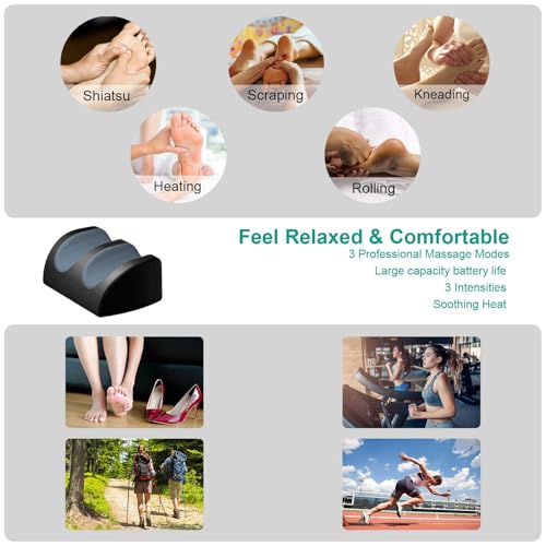 LINGTENG Rechargeable Cordless Foot Massager with Heat, Shiatsu Foot Massager with Cord Remote Control and Roller Massage, Portable for Home/Office Use, Dad Mom Gifts - It Won't Work While Charging - style: FM05