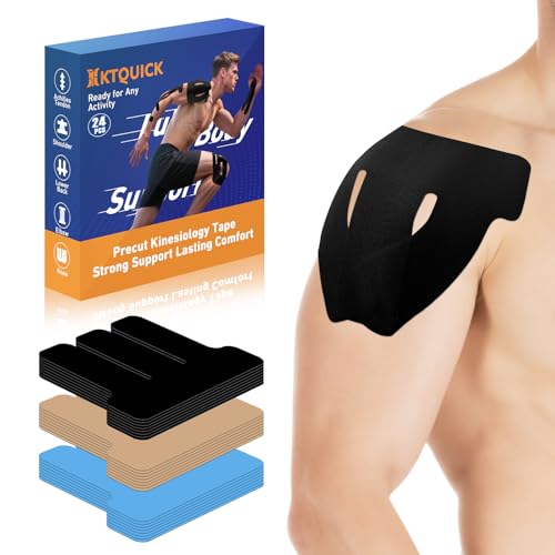 KTQUICK Precut Kinesiology Tape for Shoulders, 24 PCS, 20% Stronger, Black - color: Black, size: 24PCS