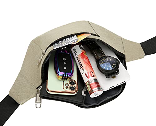 Fanny Pack for Men & Women, Fashion Waterproof Waist Packs with Adjustable Belt, Casual Bag Bum Bags for Travel Sports Running. - color: Beige