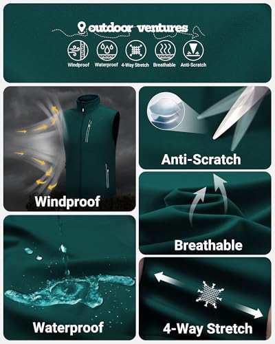 Outdoor Ventures Men's Running Golf Vest Outerwear Lightweight Windproof - color: Dark Green, size: Medium