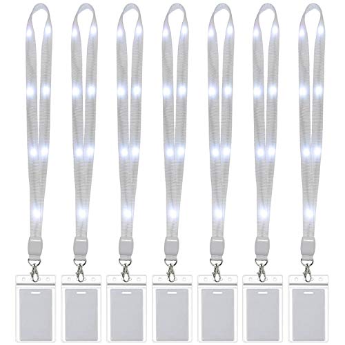 LED Light Up Flashing Cruise Lanyards Keychain Key Holder Neck Straps Necklace - color: White - (7 Pack With 7 Pack Plastic Badge Holder)