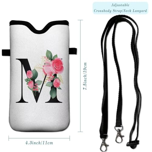 Cell Phone Sleeves Bag Case Crossbody Neoprene Holder Lanyard Phone Pouch for Women Men 7.5 X 4.5 Inches - Letter_M - color: Letter_M