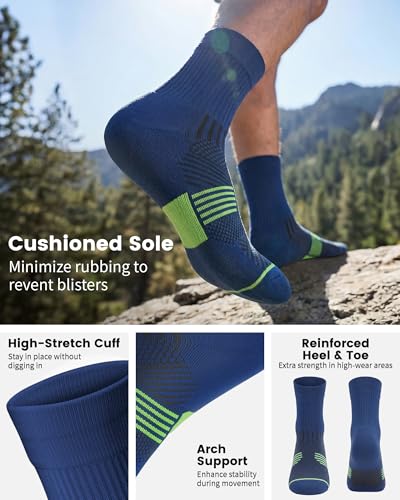 3 Pairs Running Compression Socks for Men & Women Crew Socks with Cushion - color: Black+white+navy(3 Pairs), size: X-Large