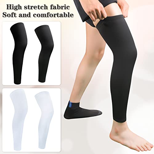 2Pairs Leg Sleeves,Full Leg Compression Sleeve,Compression Long Knee Sleeve,Sports Compression UV Long Leg Sleeves with Anti-slip Silicone Strips for Men Women Running Basketball Football(White&Black) - size: Large