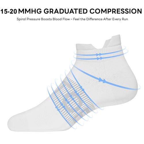 6 Pairs Ankle Compression Socks Women Men 15-20 mmHg Low Cut Athletic Running Arch Support for Travel Nurses Flight - color: White+black+grey