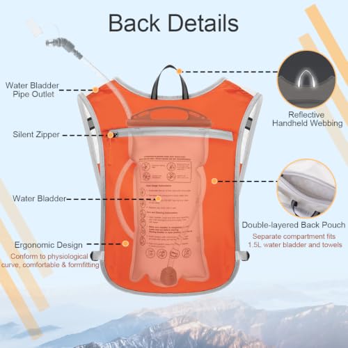 Running Vest Hydration Backpack for Men Women, Lightweight Breathable Hydration Packs, Adjustable Chest Straps Daypack, Reflective Water Running Vest for Marathon, Trail, Hiking, Cycling - color: Orange