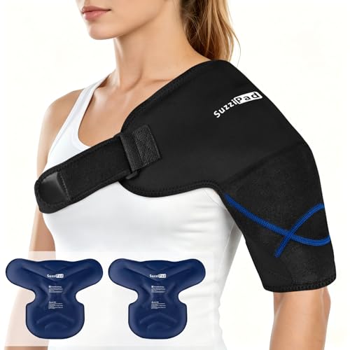 SuzziPad Shoulder Ice Pack Wrap for Pitcher Muscle Discomfort, 2 Packs, M - size: Middle