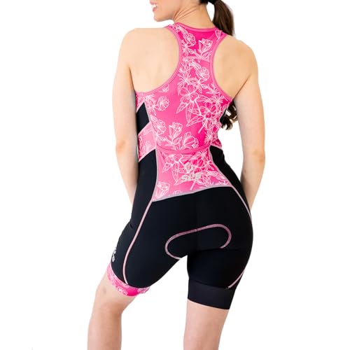 SLS3 Triathlon Suits Women - Sleeveless Pro Trisuit with Comfy Tri Chamois - color: Pink Azalea Floral, size: X-Large