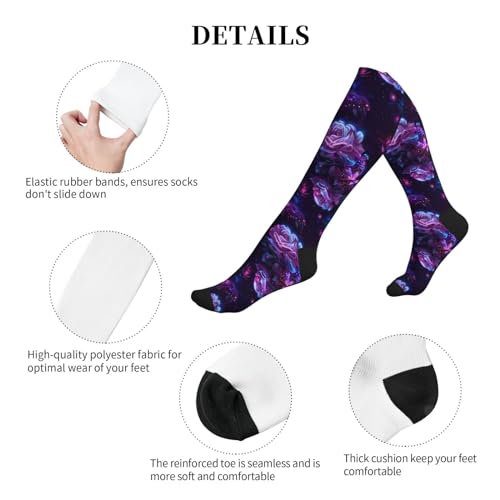 Compression Socks Women And Men For Nurses Travel Pregnancy Recovery Running Athletic - color: Purple Butterflies Flower