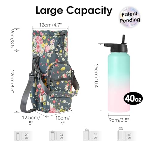 sportsnew 40oz Insulated Crossbody Water Bottle Sling Bag w/Phone Pocket - color: Rose