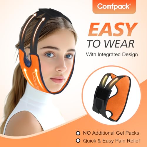 Comfpack Wisdom Teeth Ice Pack Head Wrap with Ear Hole Design, Reusable Hot Cold Gel Face Jaw Ice Pack, Soft Plush Cold Pack for TMJ Pain Relief, Tonsillectomy, Oral Surgery, Face Swelling - color: Orange 1pack