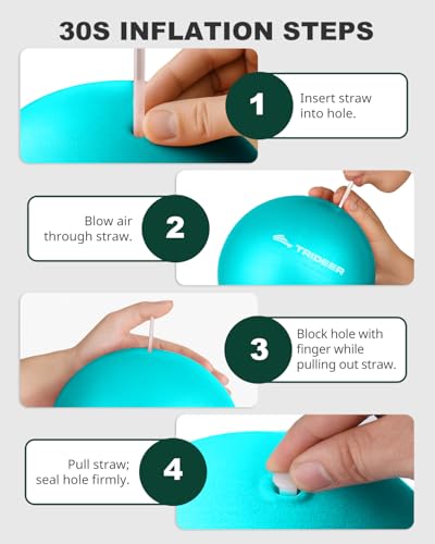 Trideer 9 Inch Pilates Ball with Inflation Straw, Small Exercise Yoga Ball - color: Turquoise
