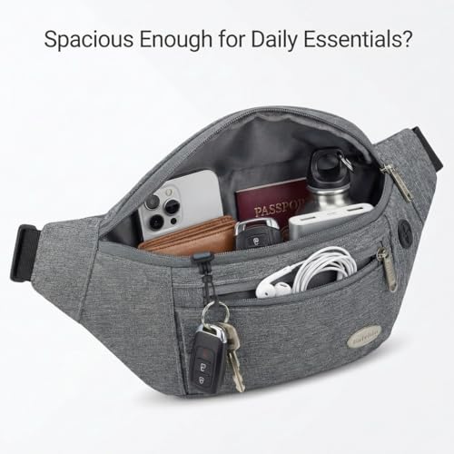 Entchin Water-Resistant Fanny Pack, 4-Zipper Belt Bag - color: Grey