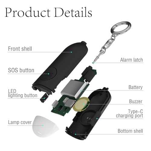 Personal Safety Alarm Strobe Light, 3 Pack Keychain Siren with Carabiner for Women, School Children, Night Runners. USB Rechargerable SOS Emergency Self Defense Alerts