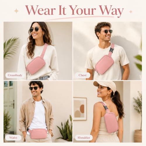 Fanny Pack, Adjustable Crossbody Waist Bag, Pink - color: Pink