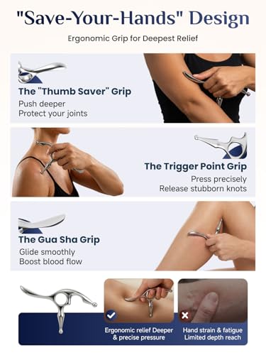 Rena Chris Trigger Point Massage Tool, Muscle Scraper Tool for Deep Tissue Pain Relief & Fascia Release, Gua Sha & Acupressure Tool with Travel Pouch & Guide