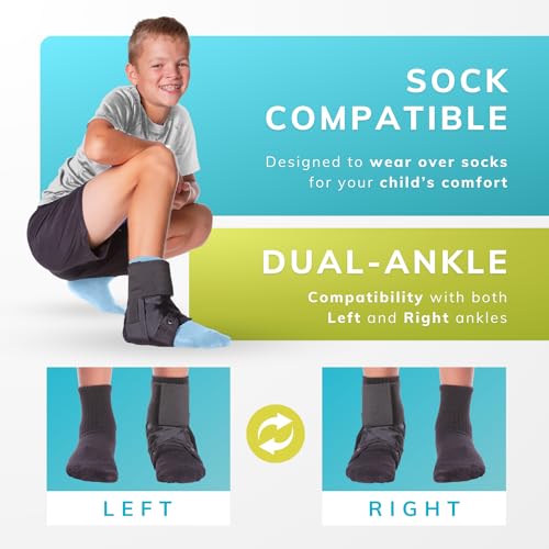 BraceAbility Lace Up Kids Ankle Brace - Pediatric Figure 8 Sprained Foot Support Wrap for Active Youth, Children in Sports, Basketball Protection, Gymnastics, Soccer, and Volleyball (Small) - size: Small