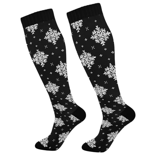 Snowflake Red Christmas Compression Sock for Women Men Funny Support Knee High Socks Running,Nurses,Travel - color: Black Snowflakes